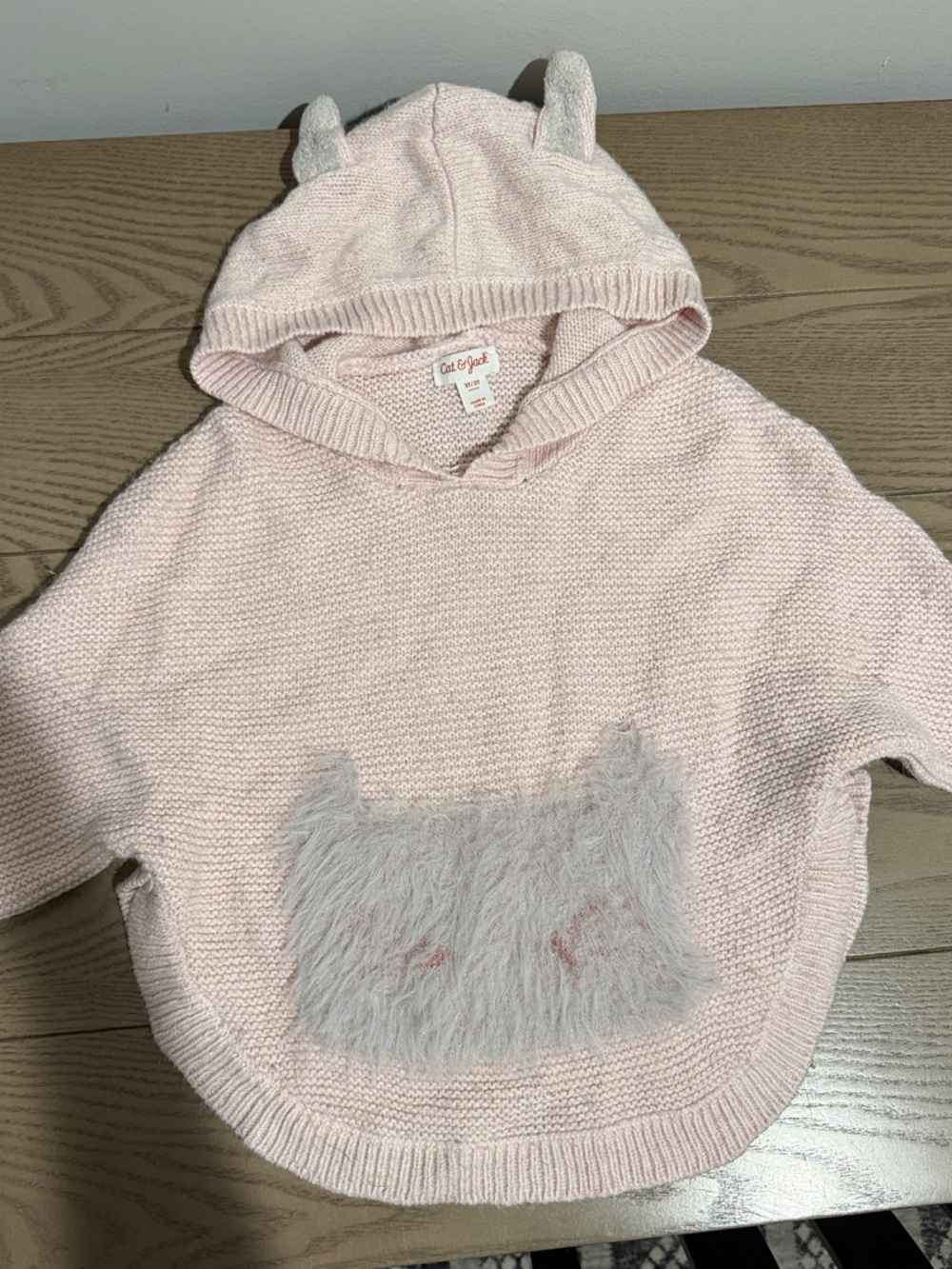 Cat & Jack Light Pink Hooded Knit Poncho with Faux Fur Pocket